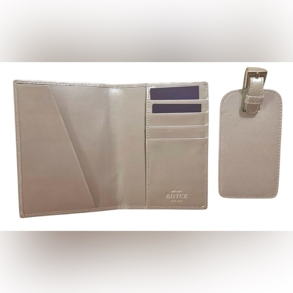 NWOT ROYCE New York Gray Leather Travel Set- Passport Holder & Luggage Tag - Picture 2 of 5